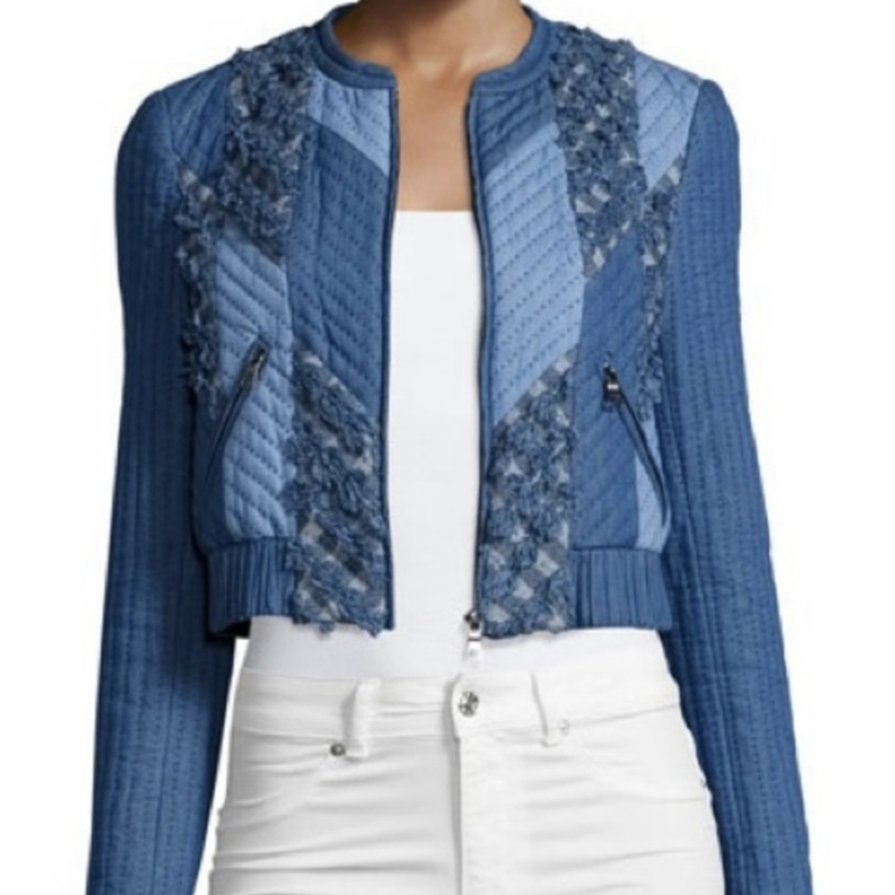 Rebecca Taylor patch chambray quilted denim jacket size M